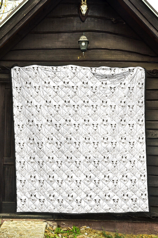 Bull Terrier Pattern Print Design 02 Premium Quilt