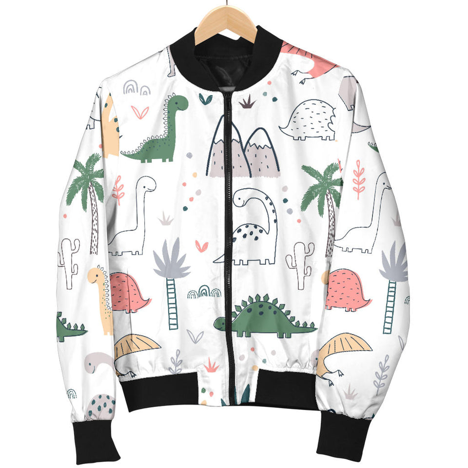 Cute Cartoon Dinosaurs Tree Pattern Women'S Bomber Jacket