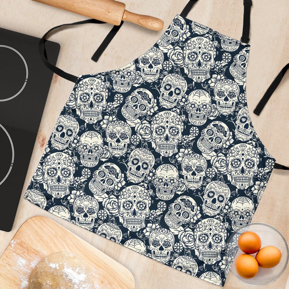 Sugar Skull Black White Pattern Adjustable Apron