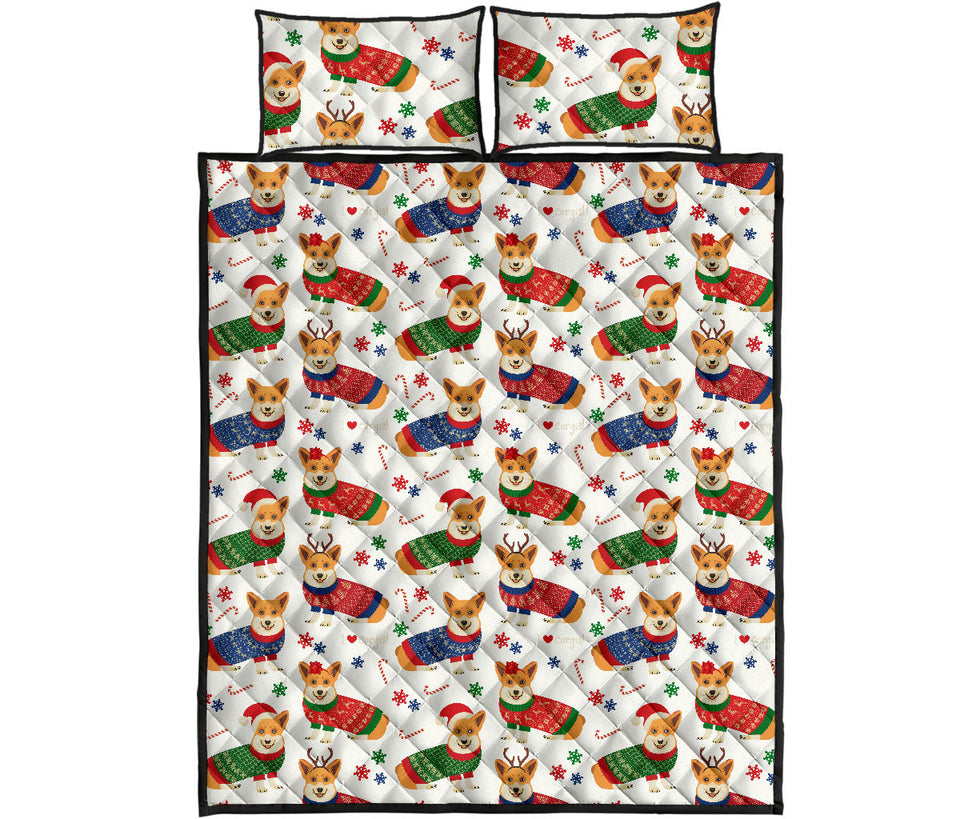 Corgi Christmas Pattern Quilt Bed Set