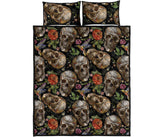 Skull rose humming bird flower pattern Quilt Bed Set