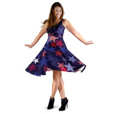 Red Blue Star Pattern Sleeveless Midi Dress