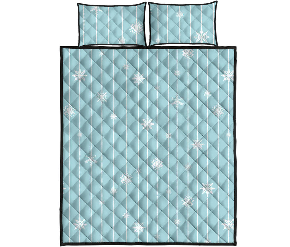 Snowflake pattern blue stripe background Quilt Bed Set