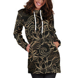 Luxurious Gold Lotus Waterlily Black Background Women'S Hoodie Dress