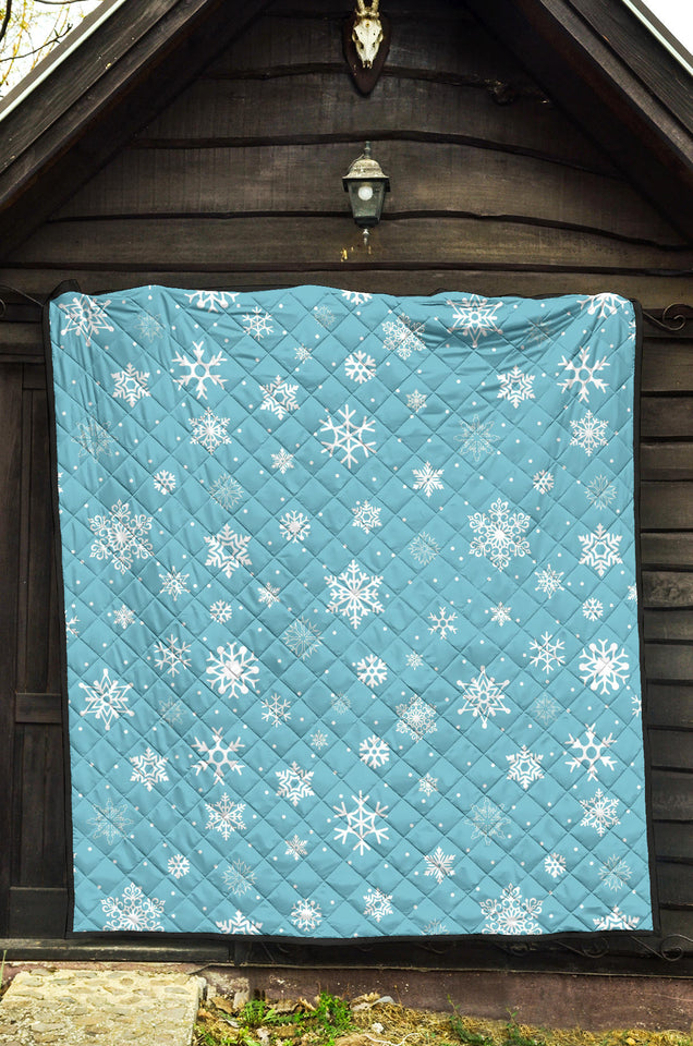 Snowflake Pattern Blue Background Premium Quilt