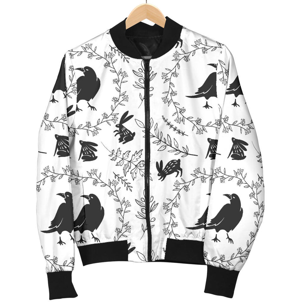 Crows Floral Wreath Rabbit Pattern Women'S Bomber Jacket