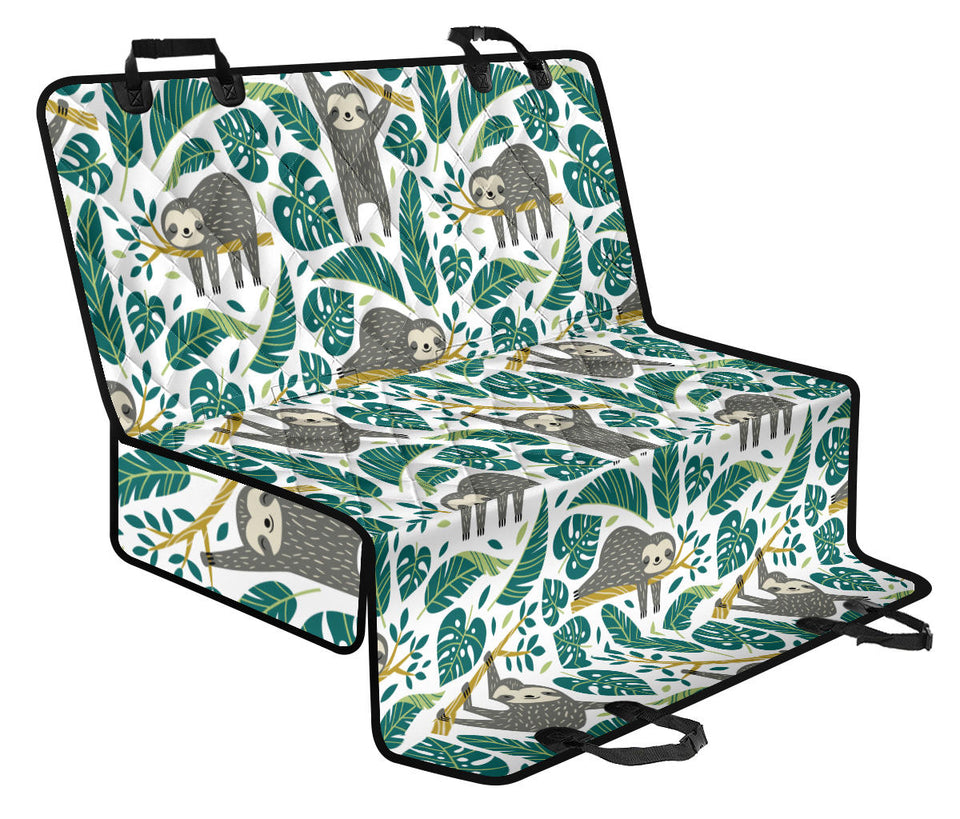 Cute Sloths Tropical Palm Leaves White Background Dog Car Seat Covers
