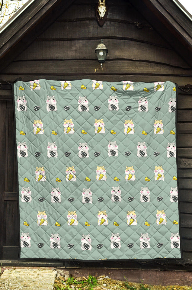 Cute Hamster Cheese Pattern Premium Quilt