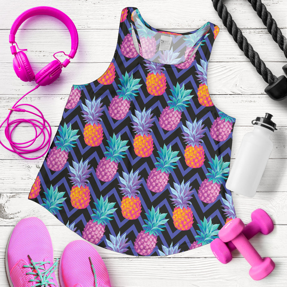 Pineapples pattern zigzag background Women Racerback Tank Top