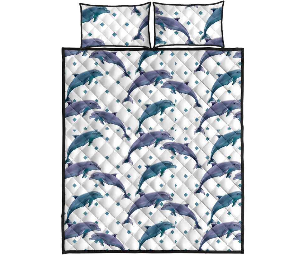 Dolphins pattern dotted background Quilt Bed Set