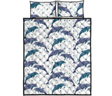 Dolphins pattern dotted background Quilt Bed Set