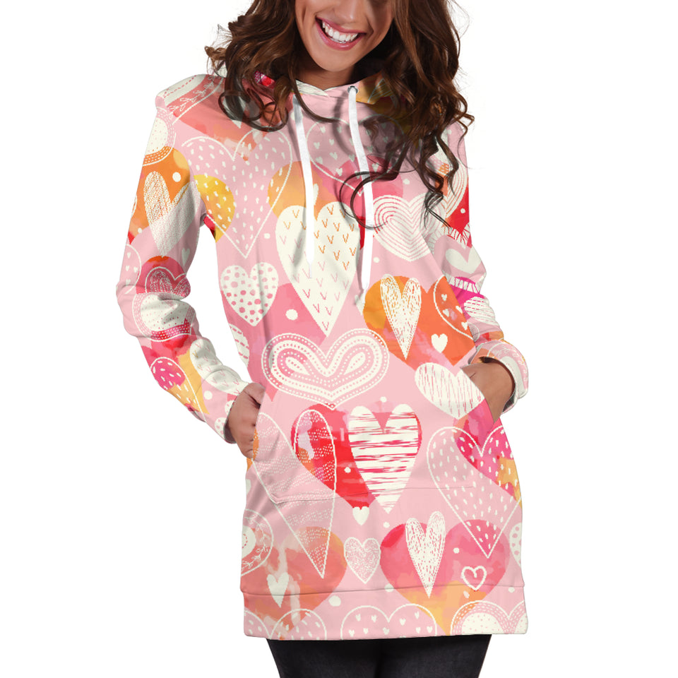 Hand Drawn Heart Design Pattern Women'S Hoodie Dress