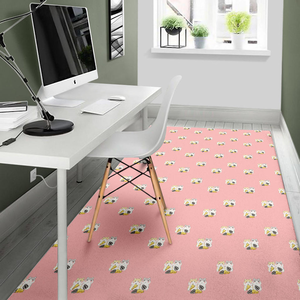 Cute Hamster Cheese Pattern Pink Background Area Rug
