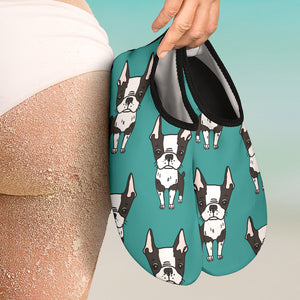 Hand Drawn Boston Terrier Dog Pattern Aqua Shoes