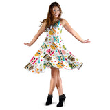 Color Cute Owl Pattern Sleeveless Midi Dress