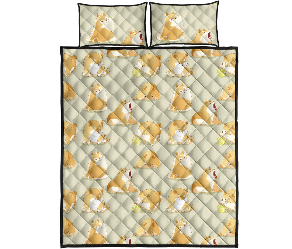 Cute fat shiba inu dog pattern Quilt Bed Set