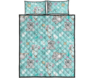 Cute koalas blue background pattern Quilt Bed Set