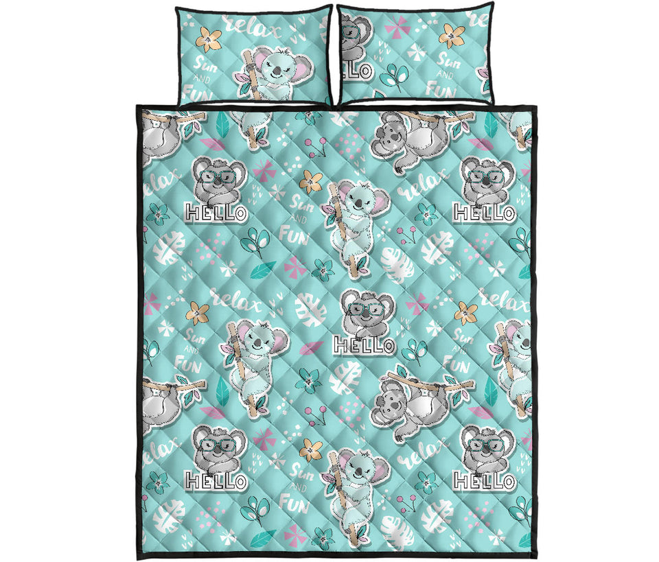 Cute koalas blue background pattern Quilt Bed Set