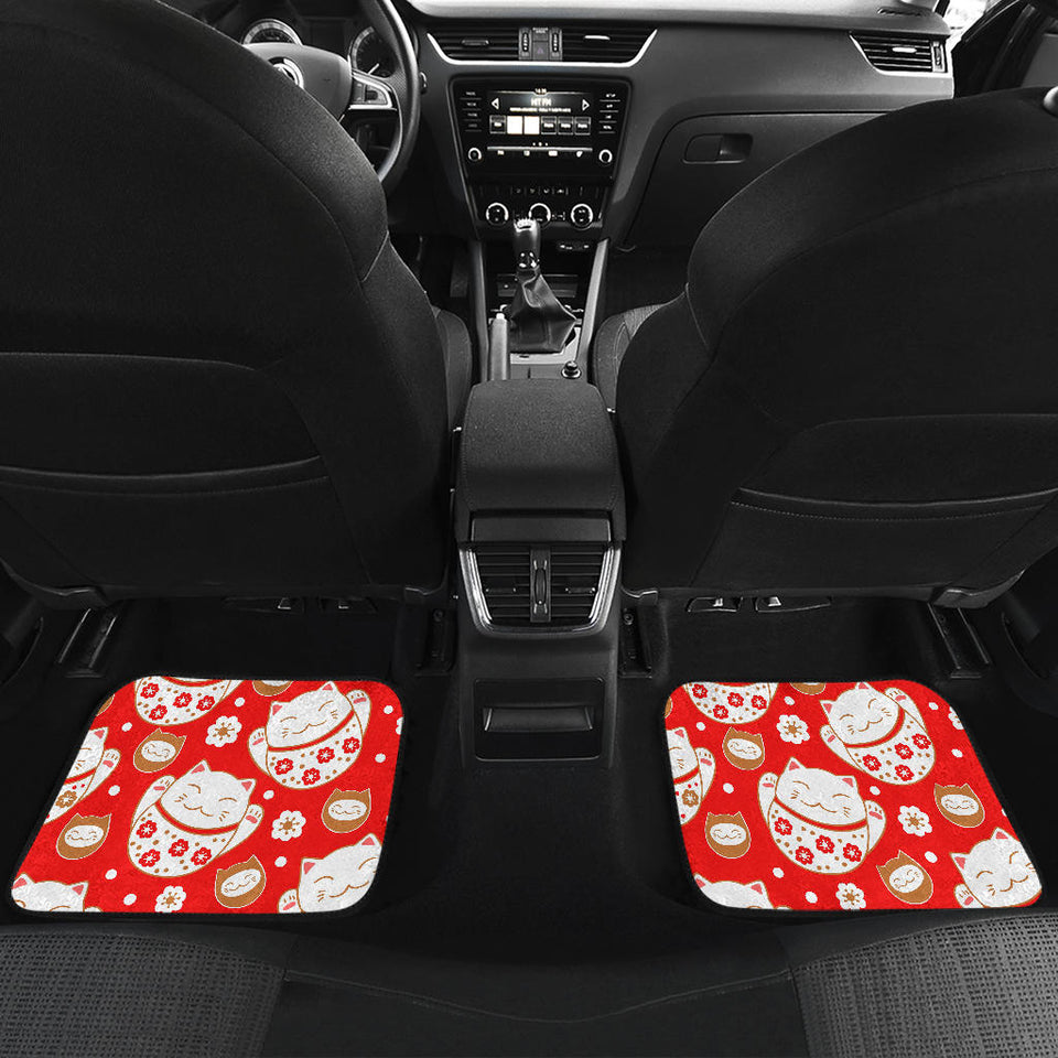 Cute Maneki Neko Lucky Cat Red Background Front And Back Car Mats