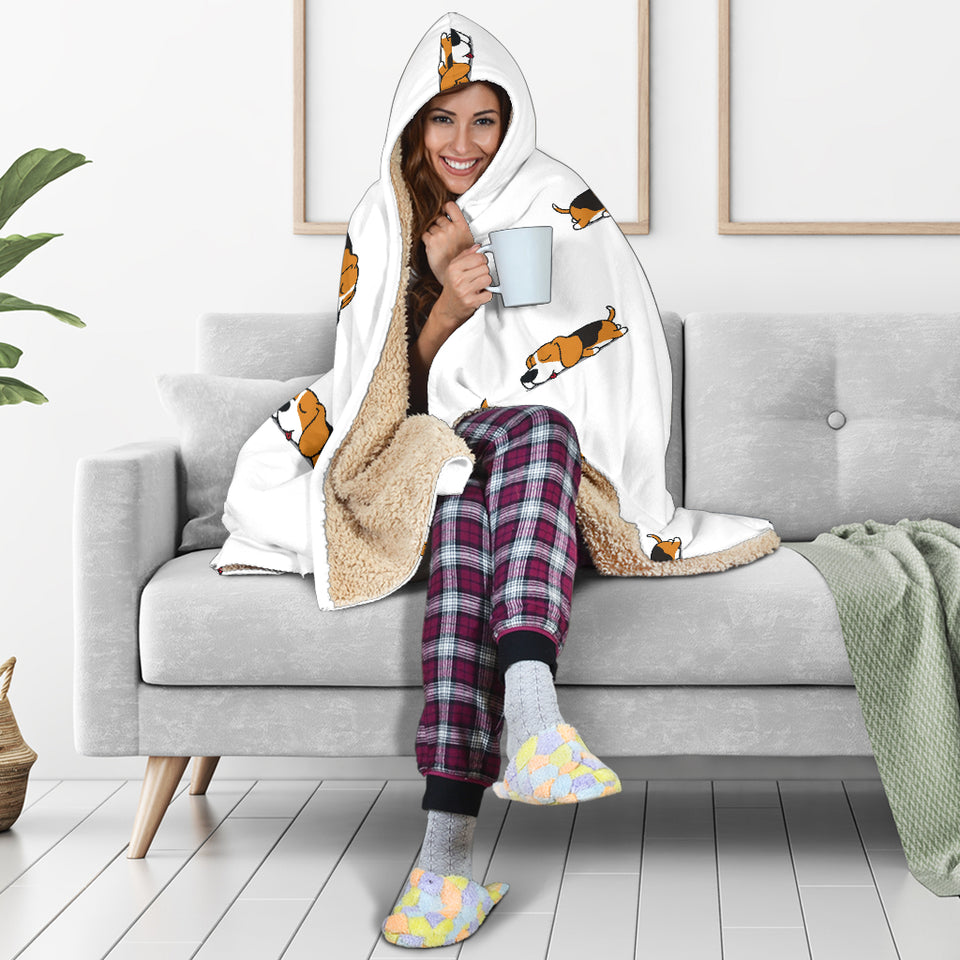 Cute Beagle Dog Sleeping Pattern Hooded Blanket