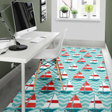 Red White Sailboat Wave Background Area Rug