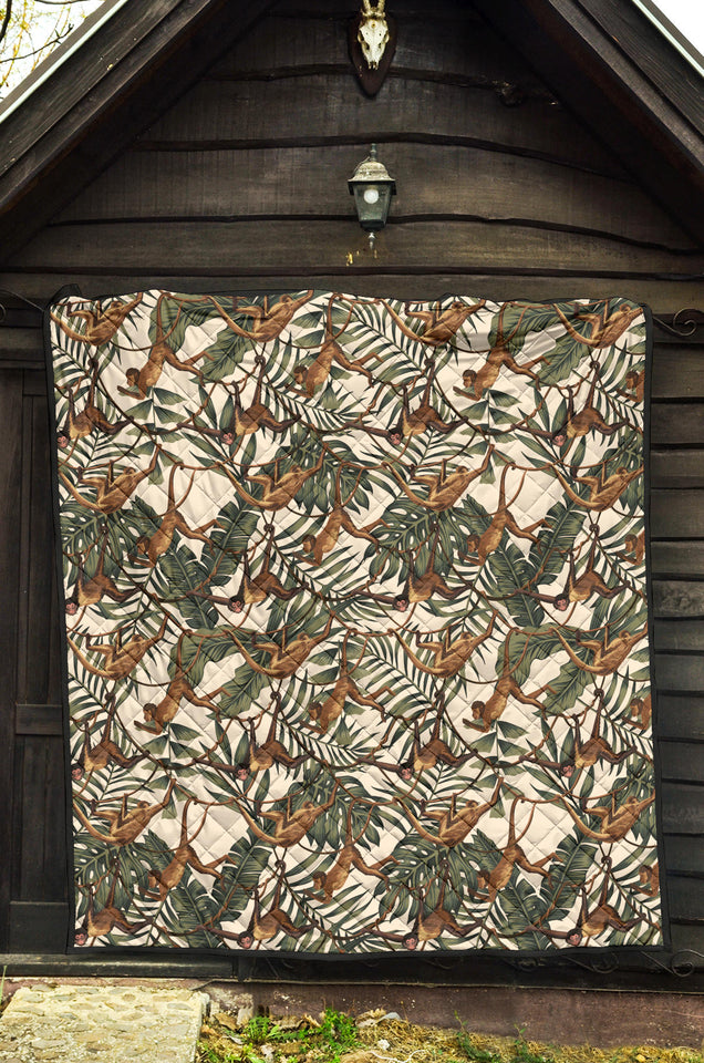 Monkey Tropical Leaves Background Premium Quilt