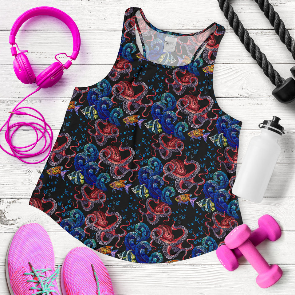 Octopus sea wave tropical fishe pattern Women Racerback Tank Top