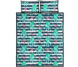 Cute octopuses heart striped background Quilt Bed Set