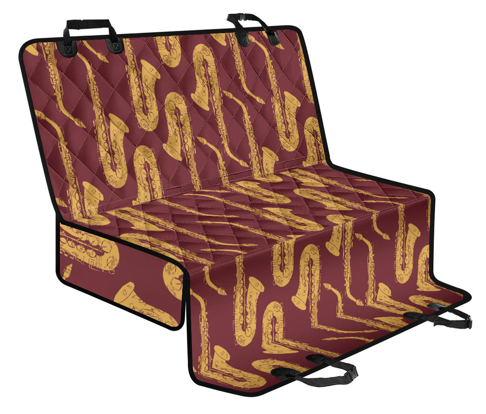 Hand Drawn Gold Saxophone Red Background  Dog Car Seat Covers