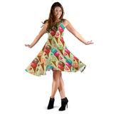 Colorful Ice Cream Pattern Sleeveless Midi Dress