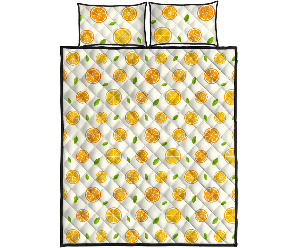 oranges leaves pattern Quilt Bed Set