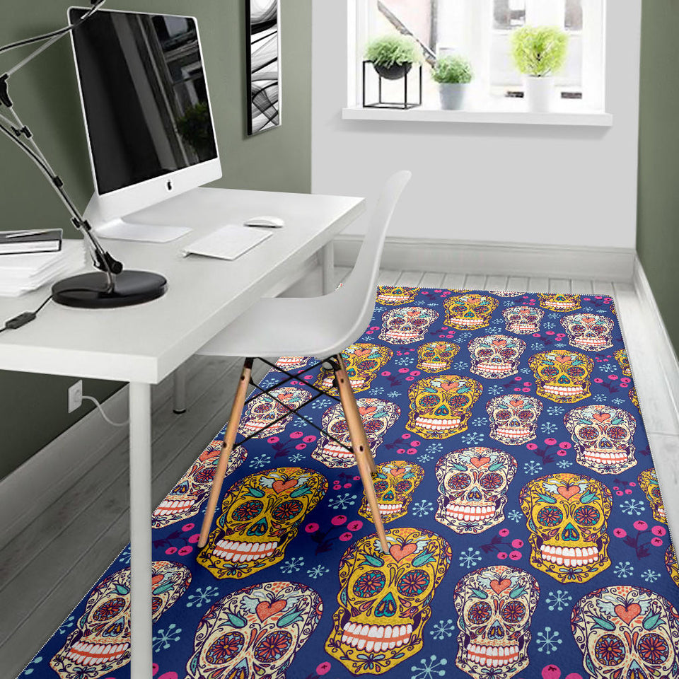 Sugar Skull Flower Pattern Area Rug