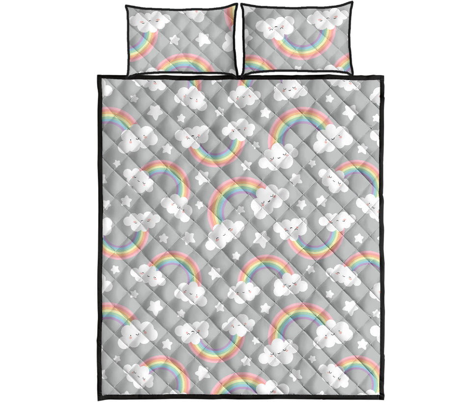 Cute rainbow clound star pattern Quilt Bed Set