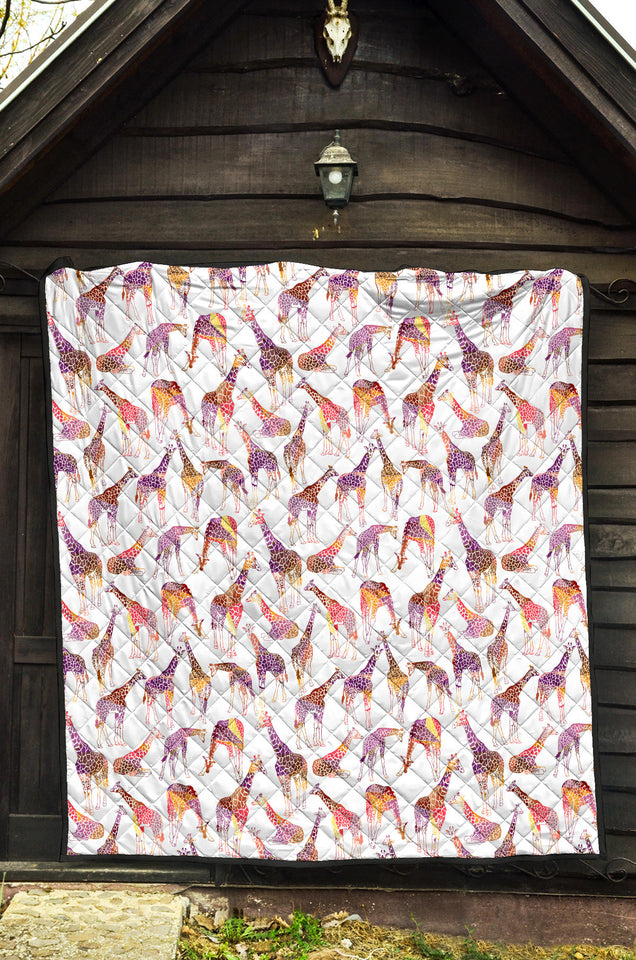 Giraffe Pattern Print Design 02 Premium Quilt