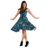 Butterfly Leaves Pattern Sleeveless Midi Dress
