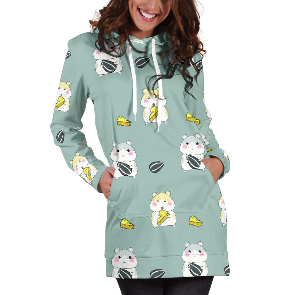 Cute Hamster Cheese Pattern Women'S Hoodie Dress