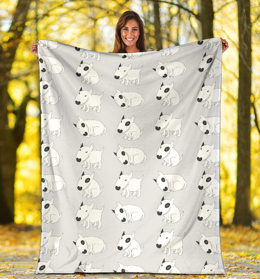 Bull Terrier Pattern Print Design 01 Premium Blanket