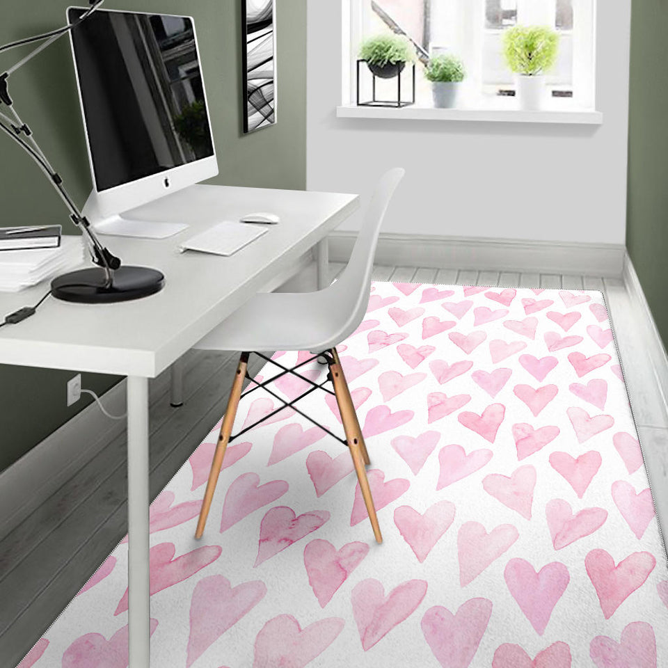 Watercolor Pink Heart Pattern Area Rug