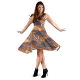 Bonsai Bamboo Stork Japanese Pattern Brown Theme Sleeveless Midi Dress