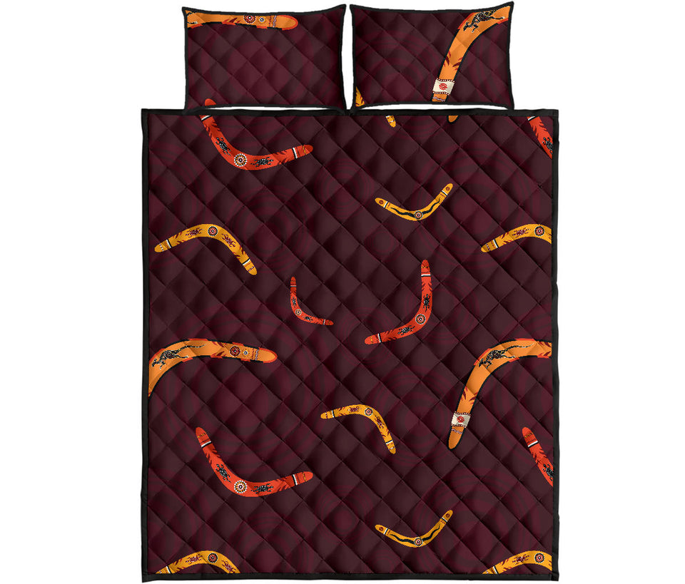 Boomerang Australian aboriginal ornament circle black background Quilt Bed Set