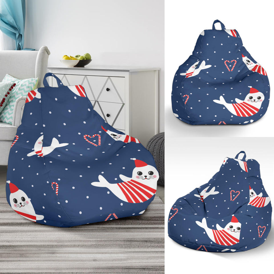 Cute Sea Lion Seal Christmas Hat Candy Cane Heart Pattern Bean Bag Cover