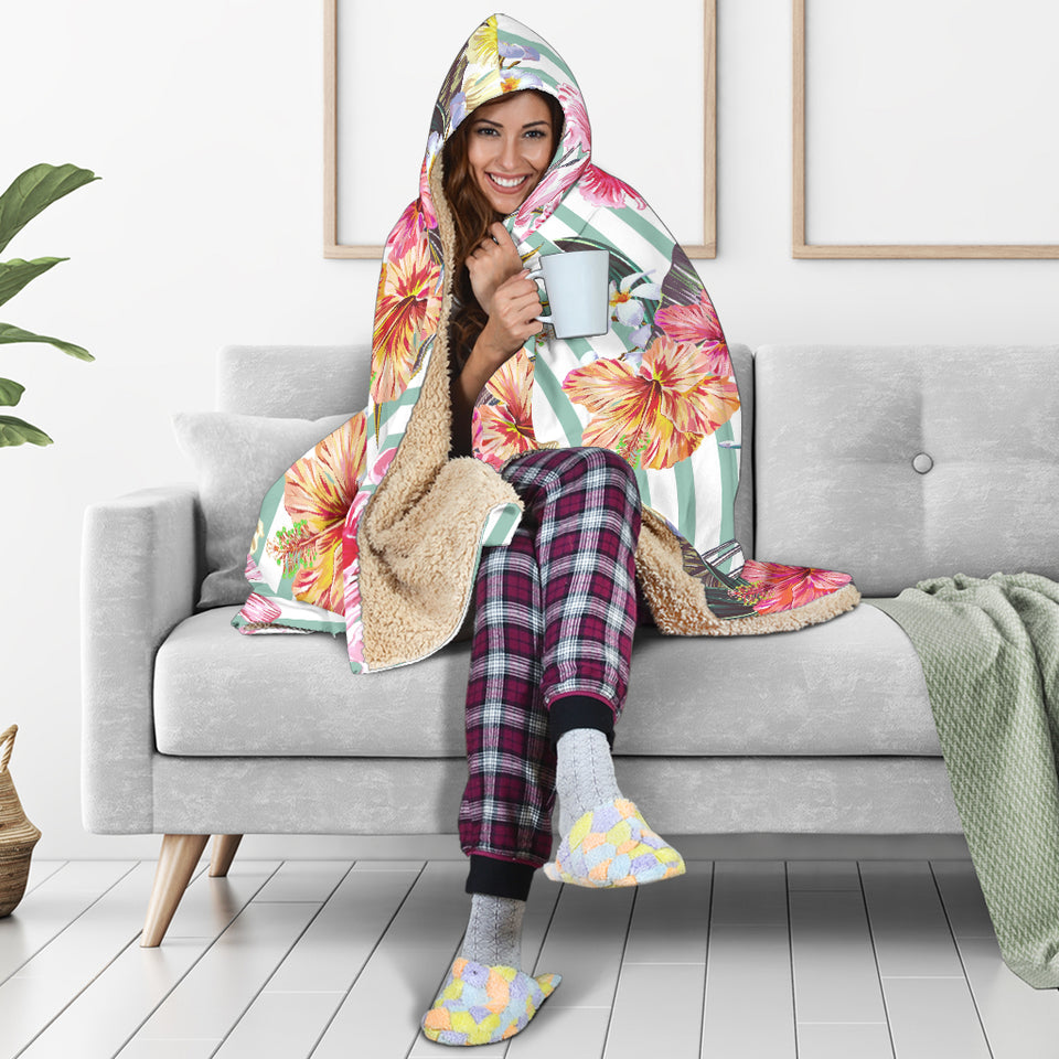 Colorful Orchid Flower Pattern Hooded Blanket