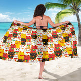 Colorful Maneki Neko Lucky Cat Pattern Sarong