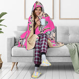 Chameleon Lizard Pattern Pink Background Hooded Blanket