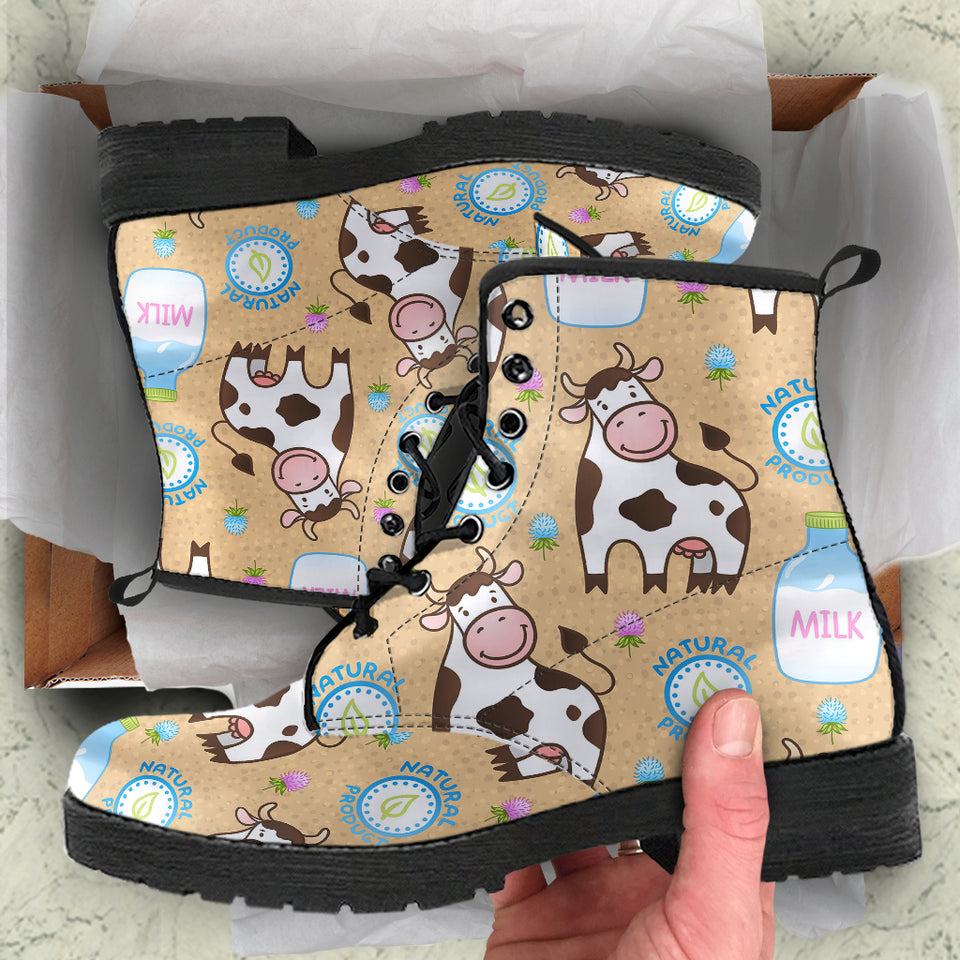 Cow Bottle Of Milk Pattern Leather Boots