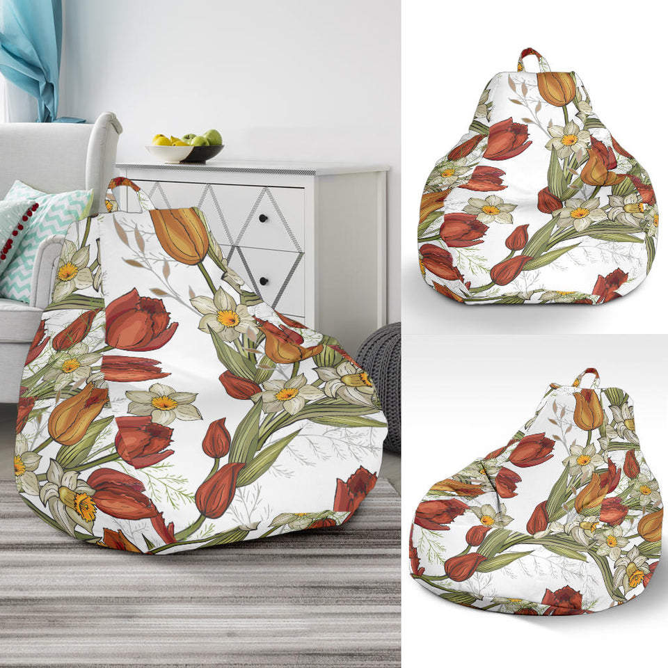 Red Tulips And Daffodils Pattern Bean Bag Cover