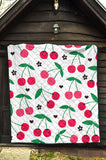 Cherry Pattern White Background Premium Quilt