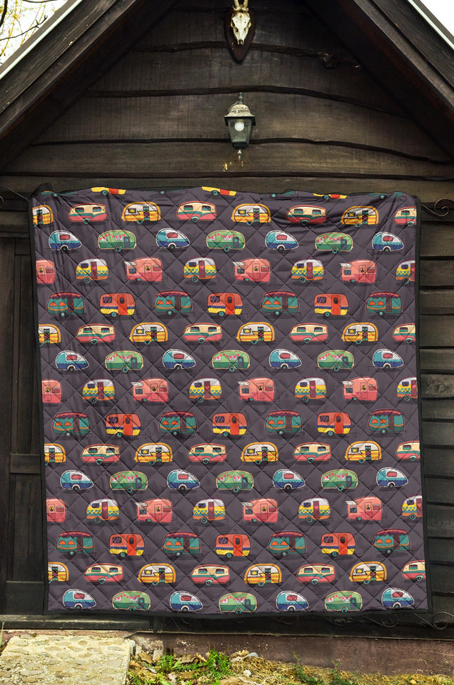 Camper Van Pattern Print Design 02 Premium Quilt