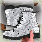 Spider Web Cobweb Pattern White Background Leather Boots
