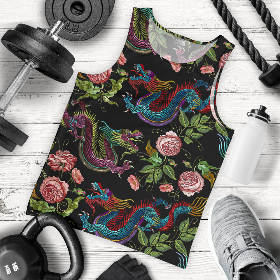 Dragons flower pattern Men Tank Top